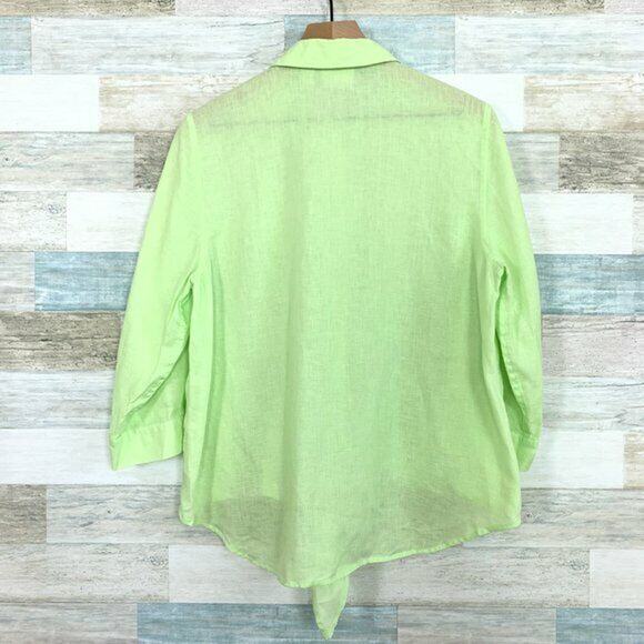 Chicos Linen Lydia Tie Front Shirt Green Lagenlook Non Iron Womens Large 2 - Picture 6 of 7
